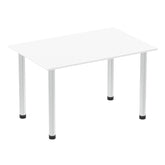 Impulse 1200mm Straight Table White Top Brushed Aluminium Post Leg I003632 DD